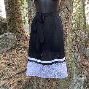 Black Chiffon fabric apron with White lace and ribbon